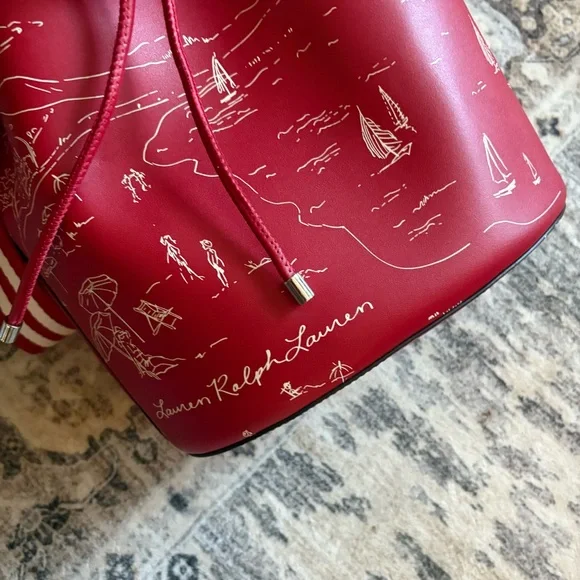 Ralph Lauren Andie drawstring bucket bag red andie 19 sailboats - Picture 7 of 13